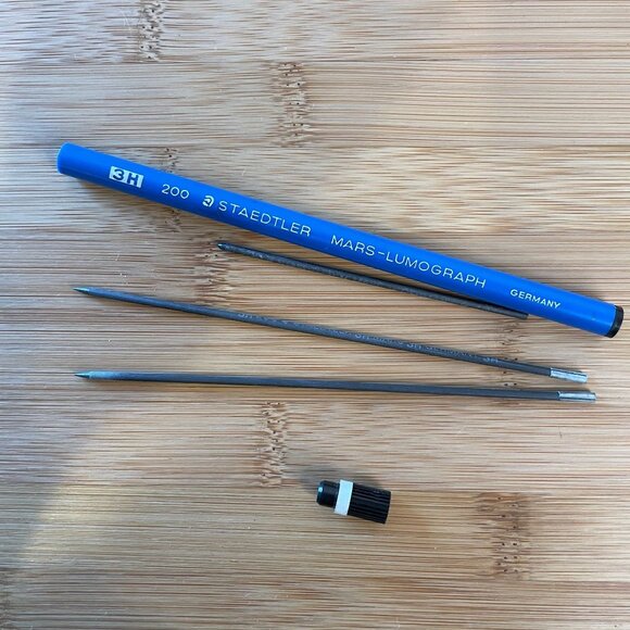 Vintage Staedtler Mars Lumograph HB/2B/3H Lead Holders set of 4 Germany Blue - Picture 4 of 6